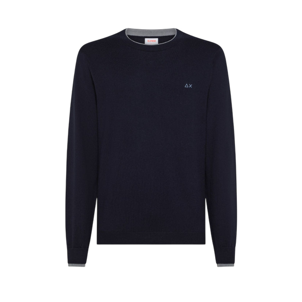 Sun68 Herren Hoodies – Runder Pullover Doppelripp – Blau Antropos